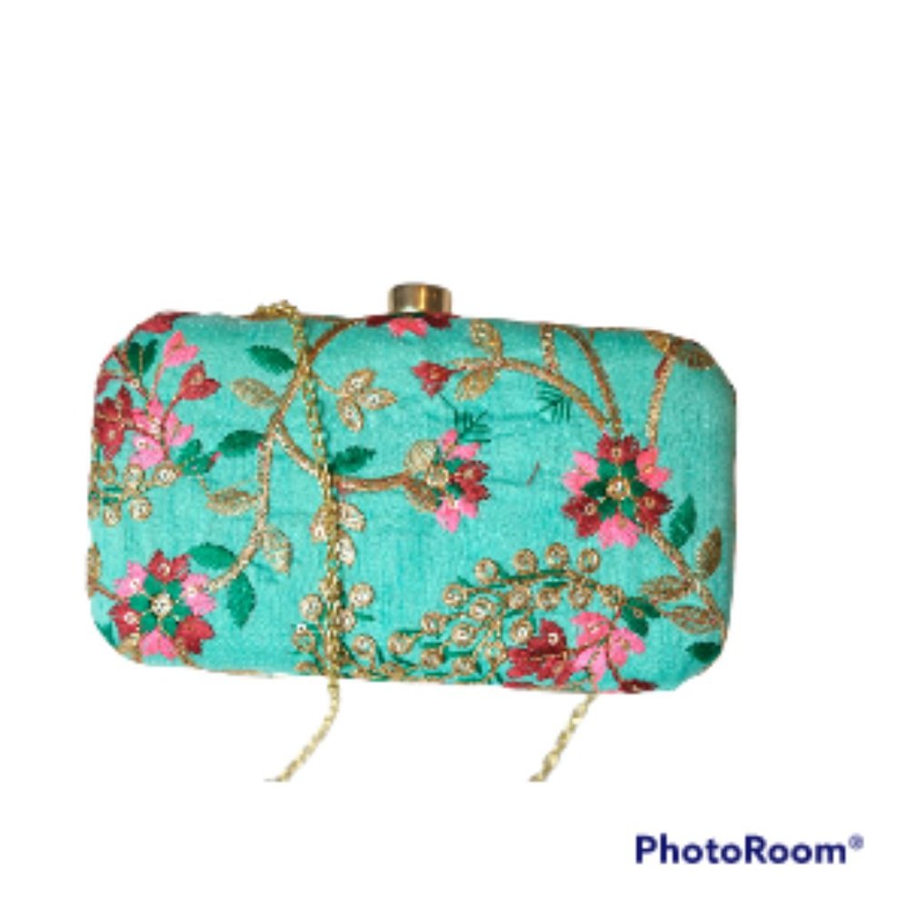 Green Clutch with  embroidery -hand made